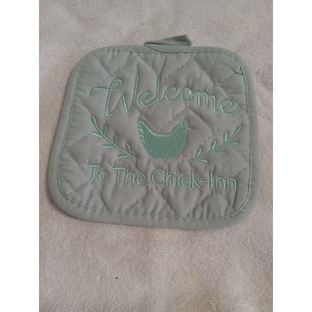 Embroidered Potholder Set: Funny Kitchen Decor Welcome Chicken Farmhouse